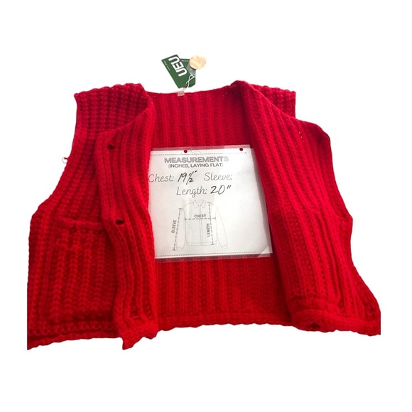 UEU Sleeveless Red Cropped Knit Cardigan Crochet Sweater SZ M Women Vest Western - Picture 6 of 6
